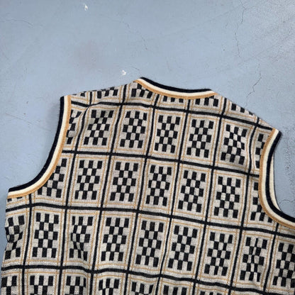 VTG Geometric Sweater Vest Womens S Yellow Black 70s Retro Eclectic 1970s Cool