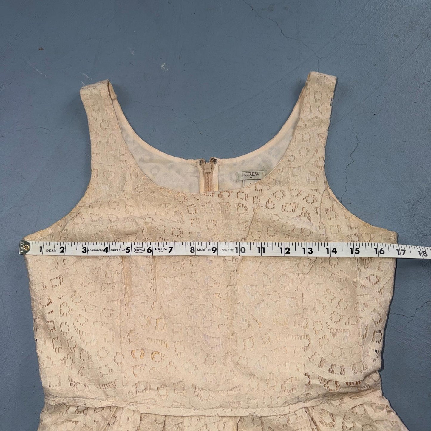 J Crew Lace Ivory Swirling Lace Pleated Sleeveless Dress Women's Size 4 Spring