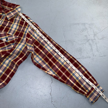 VTG 70s Burgundy Plaid Heavy Flannel Work Shirt Grunge Button Front Penneys Mac