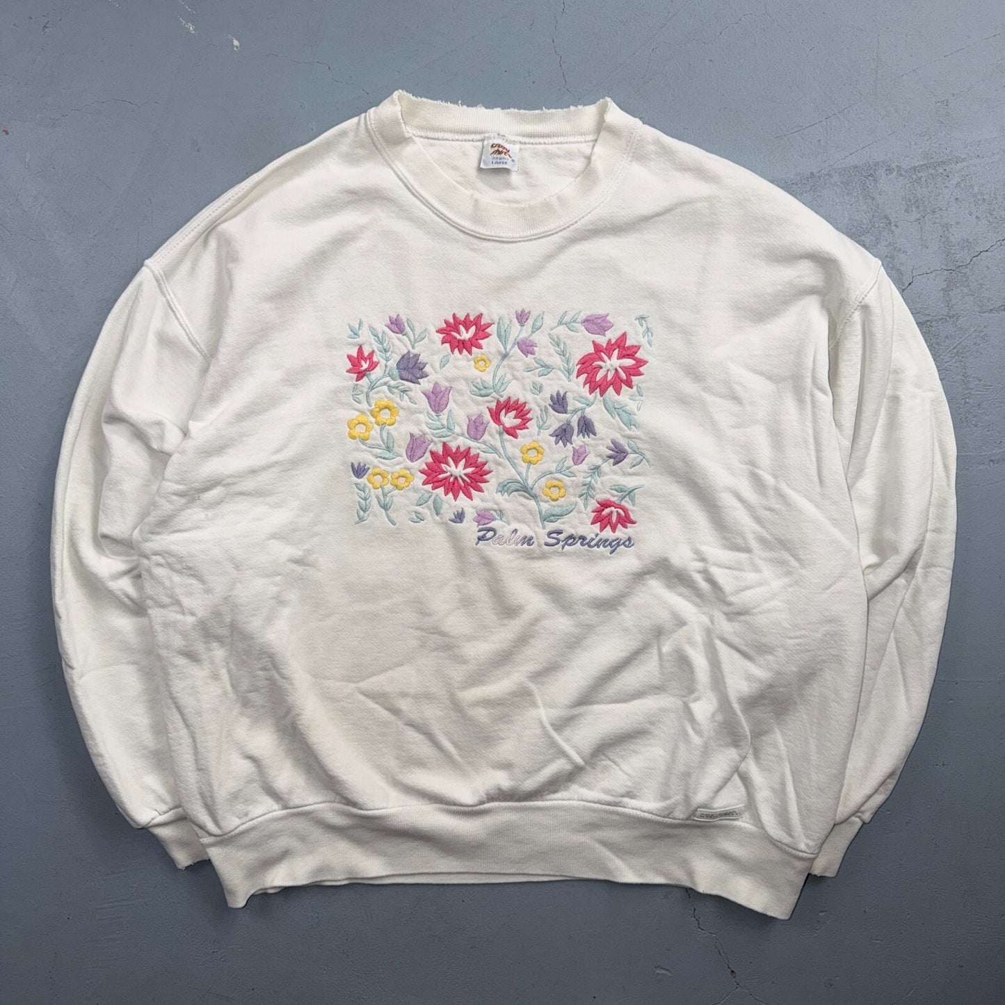 VTG 80s Crazy Shirts Palm Springs Embroidered Floral Sweatshirt USA Large Rare