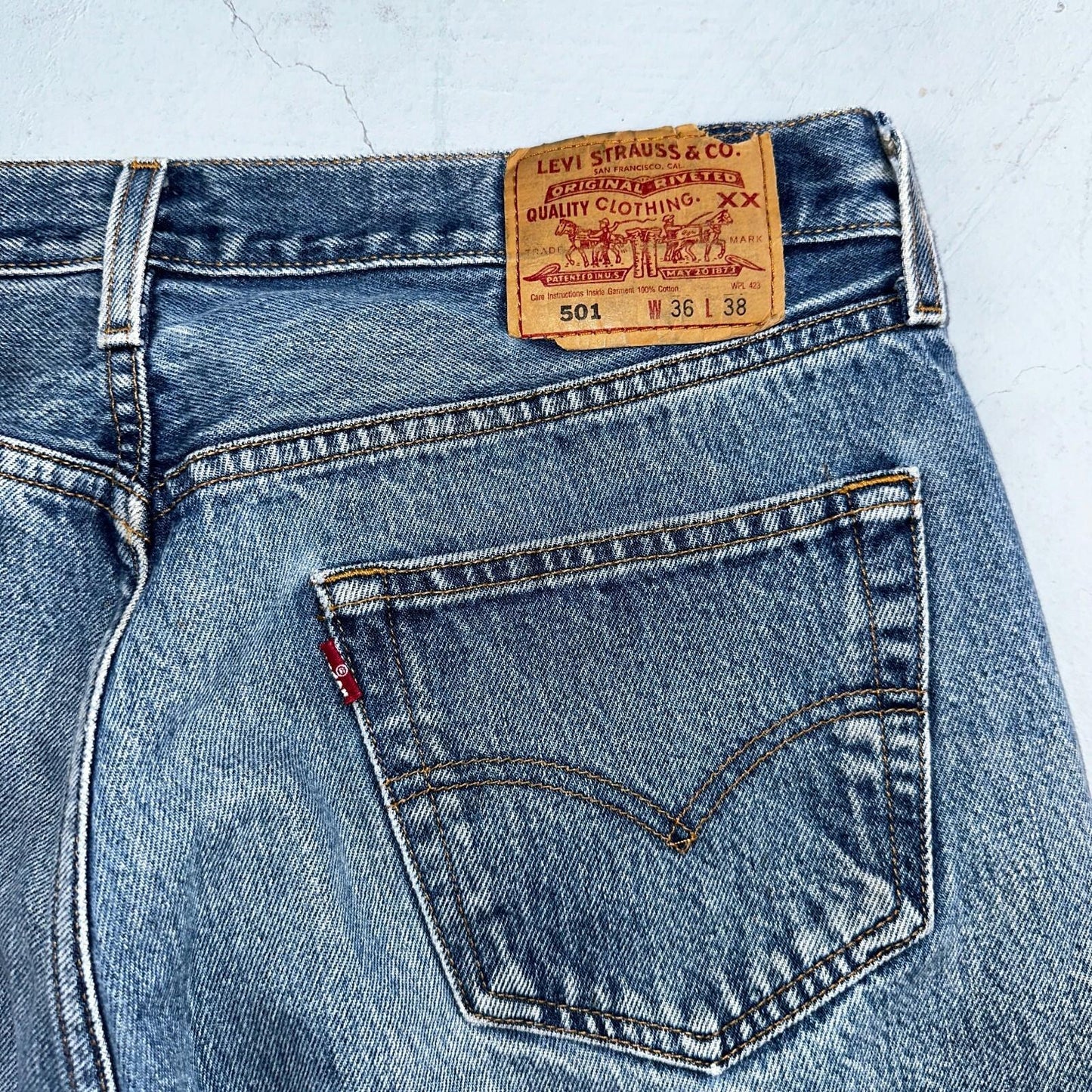 Levis 501 Vintage 90s XX Straight Leg Jeans Y2K Blue Med Wash 36x38 Act 34x33