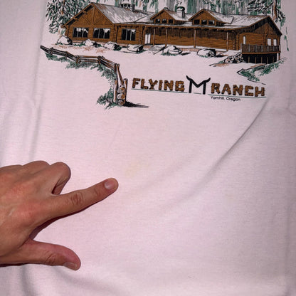VTG 90s Flying M Ranch Yamhill Oregon T Shirt Pink Western Lodge Cabin Western