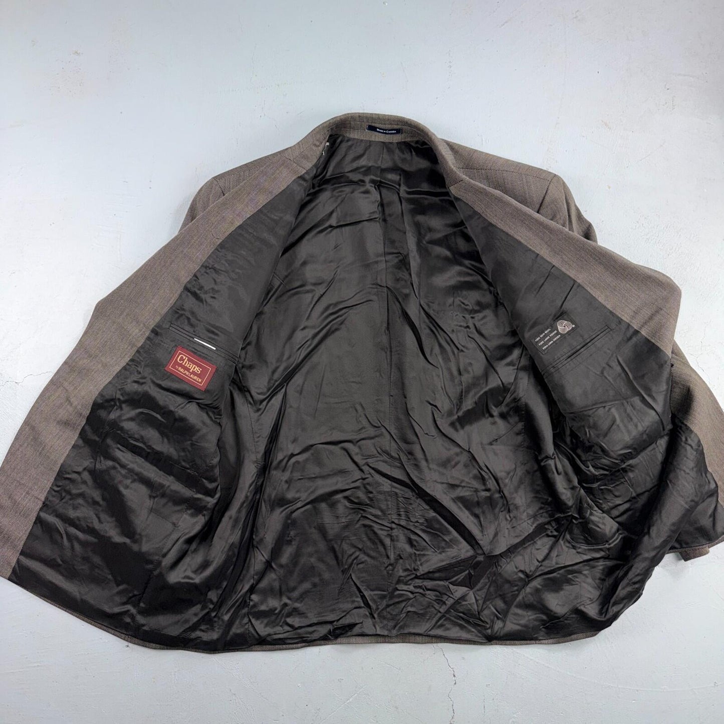 1990s Chaps Ralph Lauren VTG Mens 2 PC Suit 48 Jacket Coat Pants Gray Wool