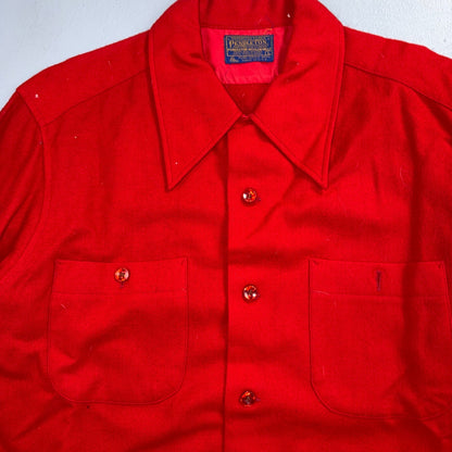 VTG 70s Pendleton Red Virgin Wool Board Shirt Loop Collar USA Men's L