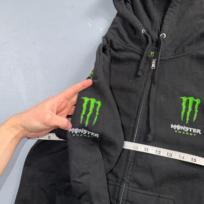 Vintage Y2K Monster Energy Zip Up Hoodie Sweatshirt Mens Medium Black Grunge
