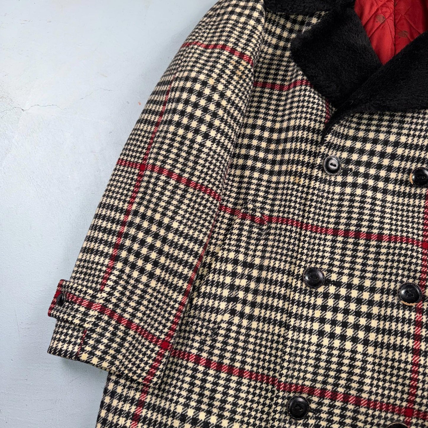 VTG Pendleton Jacket Black Plaid Wool USA Double Breast Chore Car Coat 60s 1960s