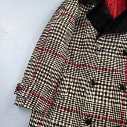 VTG Pendleton Jacket Black Plaid Wool USA Double Breast Chore Car Coat 60s 1960s