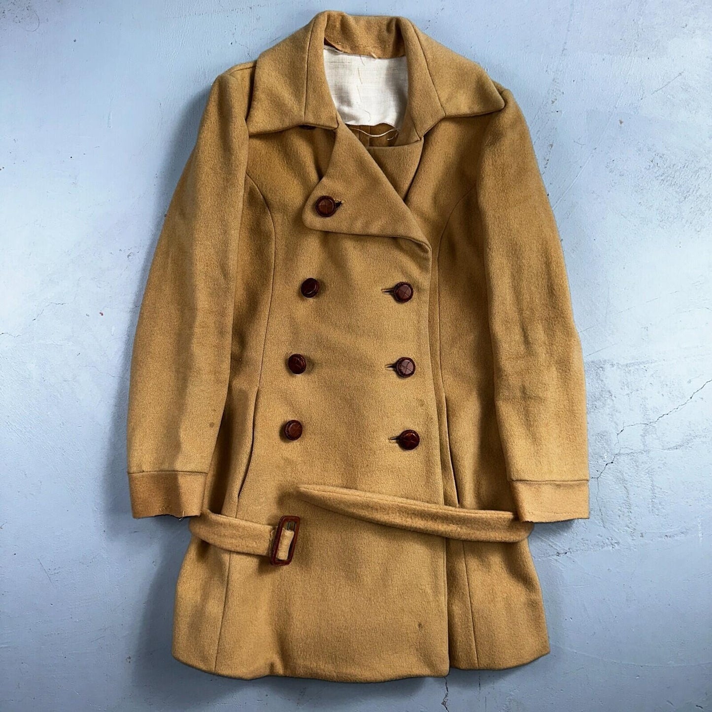 1950s Vintage Taupe Brown Wool Swing Coat Boho Warm Winter Rockabilly Belted 50s