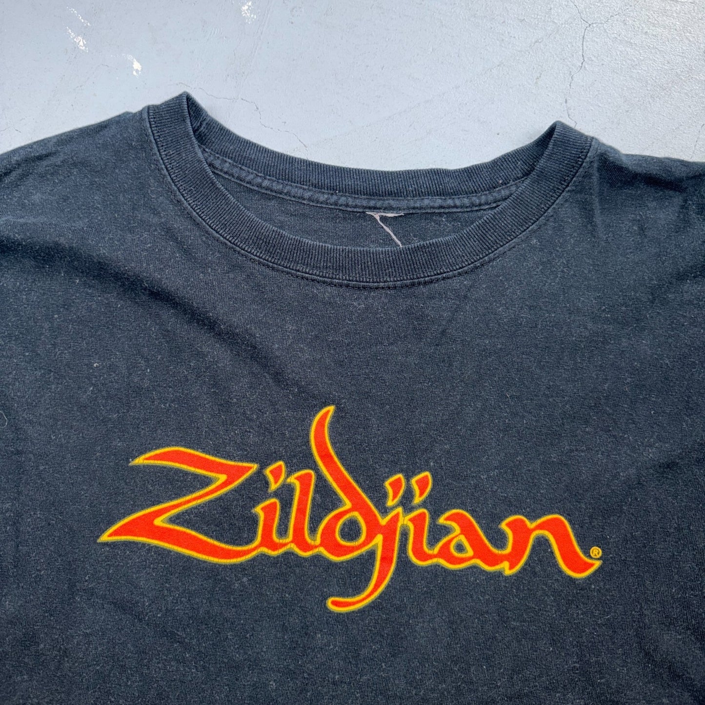 VTG Y2K Zildjian Long Sleeve T Shirt Flame Sleeve Print Drums Music Faded Band