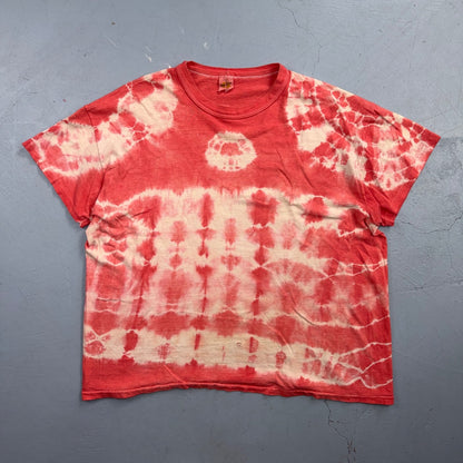 VTG 1970s Skull Tie Dye T Shirt Red Handmade Grunge Rockabilly Graphic 83 Keg