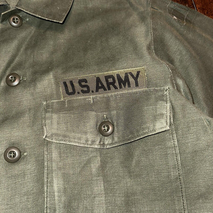 Vintage US Military Shirt OG-107 Vietnam 1970s DSA 1975 Post WWII Camo Green