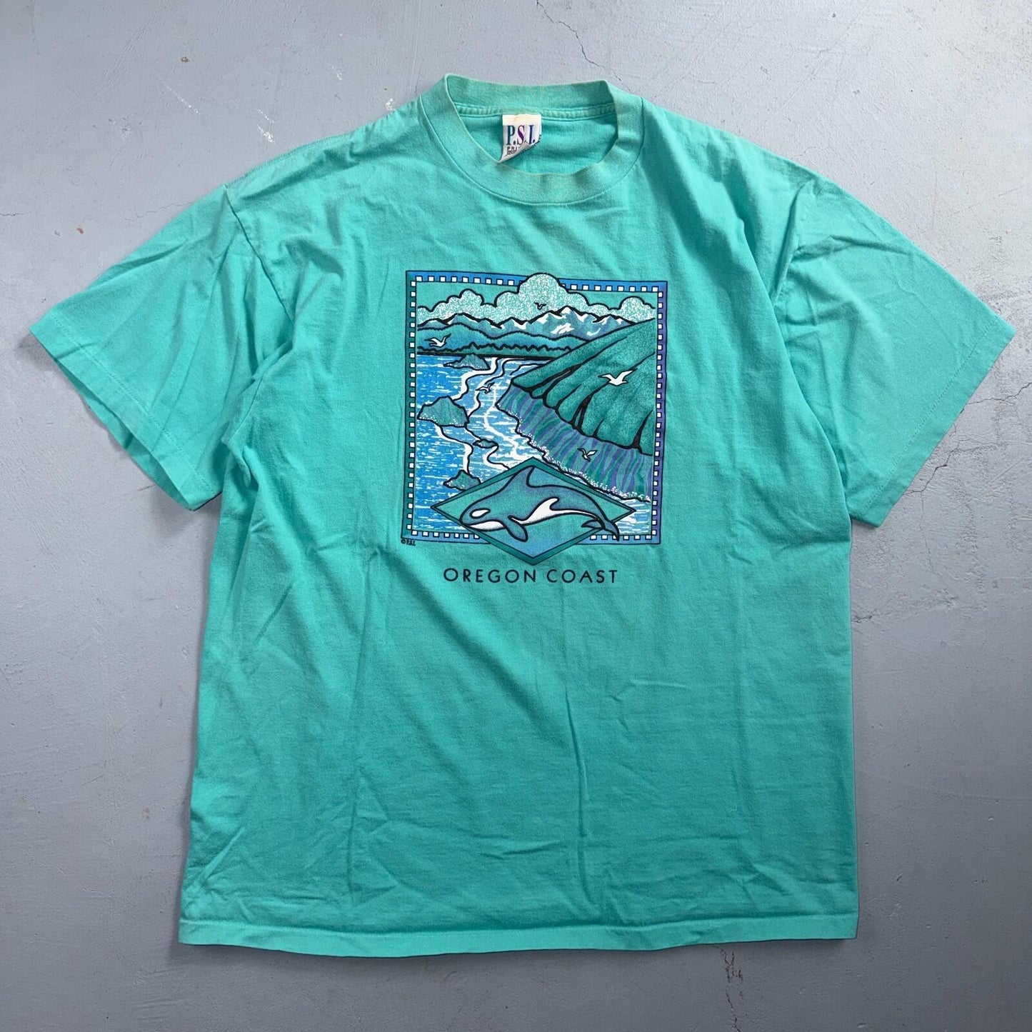 Oregon Coast PSI VTG T Shirt Orca Single Stitch Ocean Swimming Fish Life Oceanic