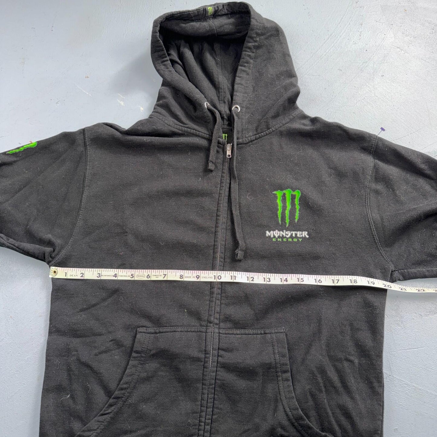 Vintage Y2K Monster Energy Zip Up Hoodie Sweatshirt Mens Medium Black Grunge