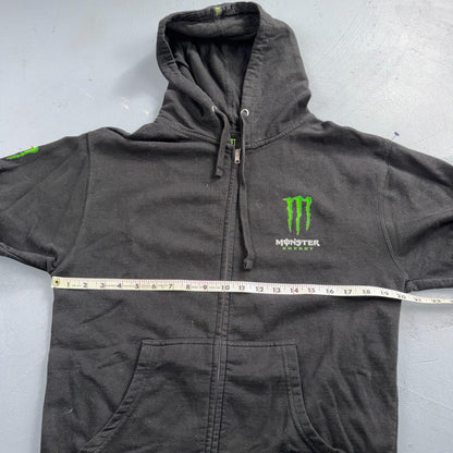 Vintage Y2K Monster Energy Zip Up Hoodie Sweatshirt Mens Medium Black Grunge