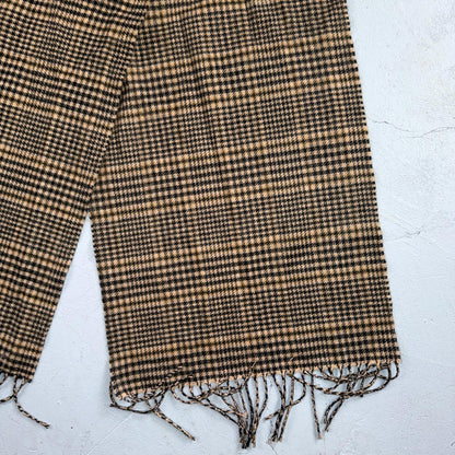 VTG Neck Scarf Brown White Plaid Fringe 1980s Checkerboard Cute No Brand