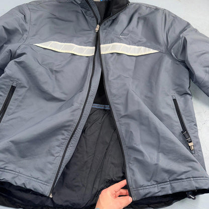 Nike VTG Jacket L Grey Nylon Softshell Fleece Coat 3M Y2K 2000s Waist Elastic