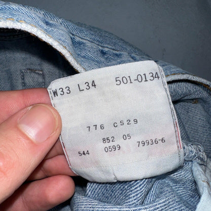 Levis 501 Vintage 90s USA XX Straight Leg Jeans Blue Light Wash 33x34 Act 30x33