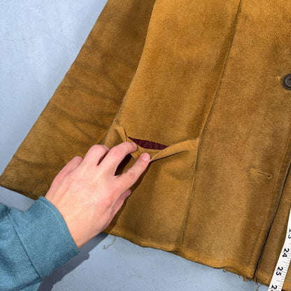 1940s 1950s VTG Brown Suede Jacket Leather Distressed Rockabilly Ricky Chore