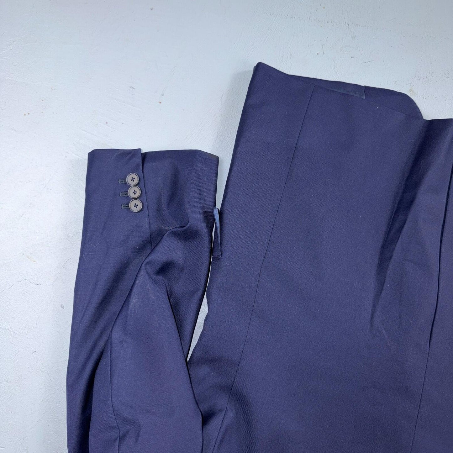 1990s Custom VTG Mens 2 PC Suit 40 Jacket Coat Pants Navy Blue Wool Rockabilly