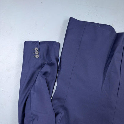 1990s Custom VTG Mens 2 PC Suit 40 Jacket Coat Pants Navy Blue Wool Rockabilly
