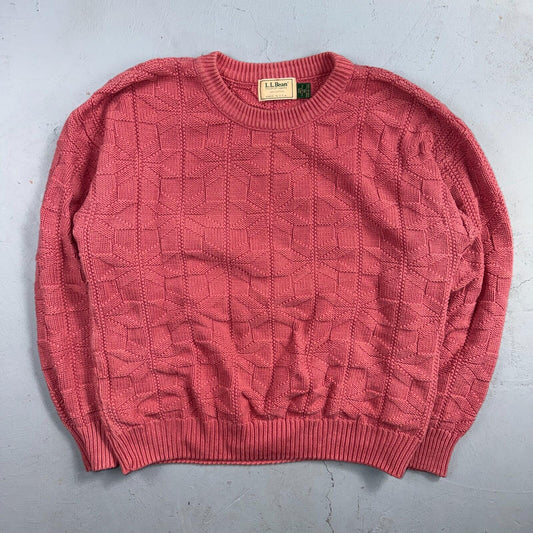 Vintage LL Bean Sweater Men XL Pink Crew Neck Fisherman Waffle Knit Cotton 80s