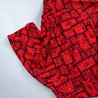 VTG 60s Ui-Maikai Hawaiian Aloha Shirt Red Black Tiki Floral Made In Hawaii M