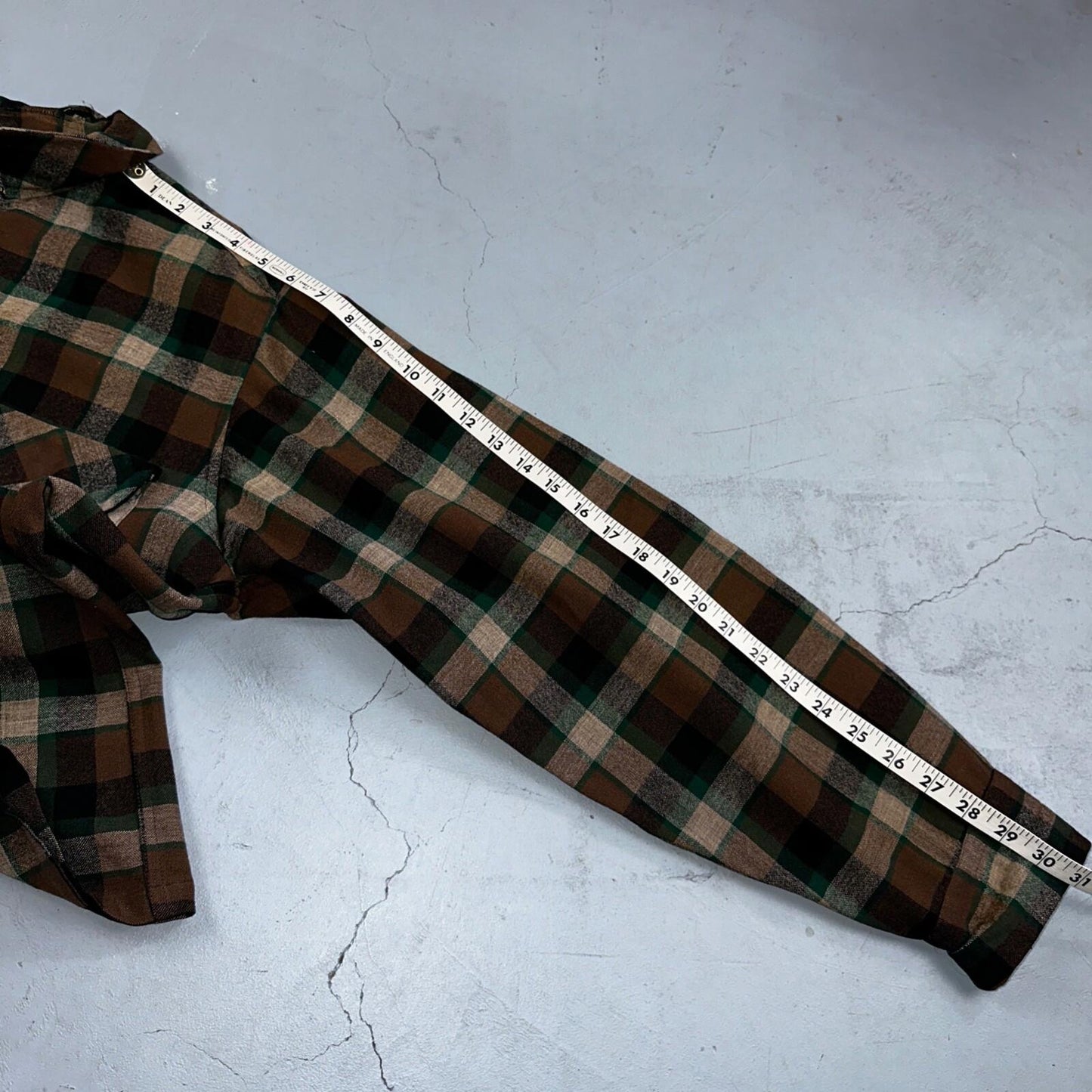 Pendleton 1950s Loop Collar Board Shirt Wool Plaid Flannel Shirt Brown Green VTG