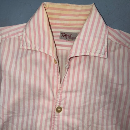 Vintage 50s Riley’s Mens S Pink White Stripe Loop Collar Shirt Rockabilly 1950s