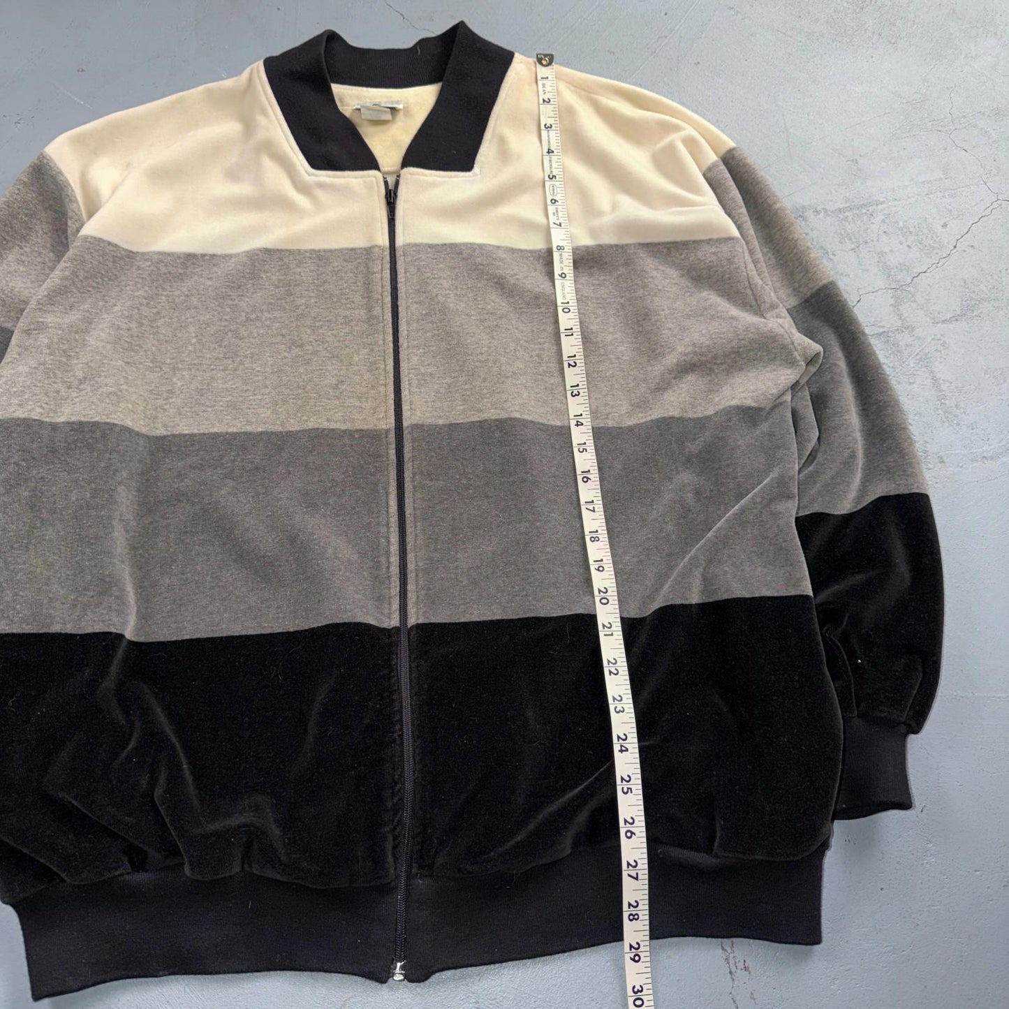 VTG Neiman Marcus Velour Track Jacket L Gray Zip USA 80s Loungewear Colorblock