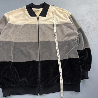 VTG Neiman Marcus Velour Track Jacket L Gray Zip USA 80s Loungewear Colorblock