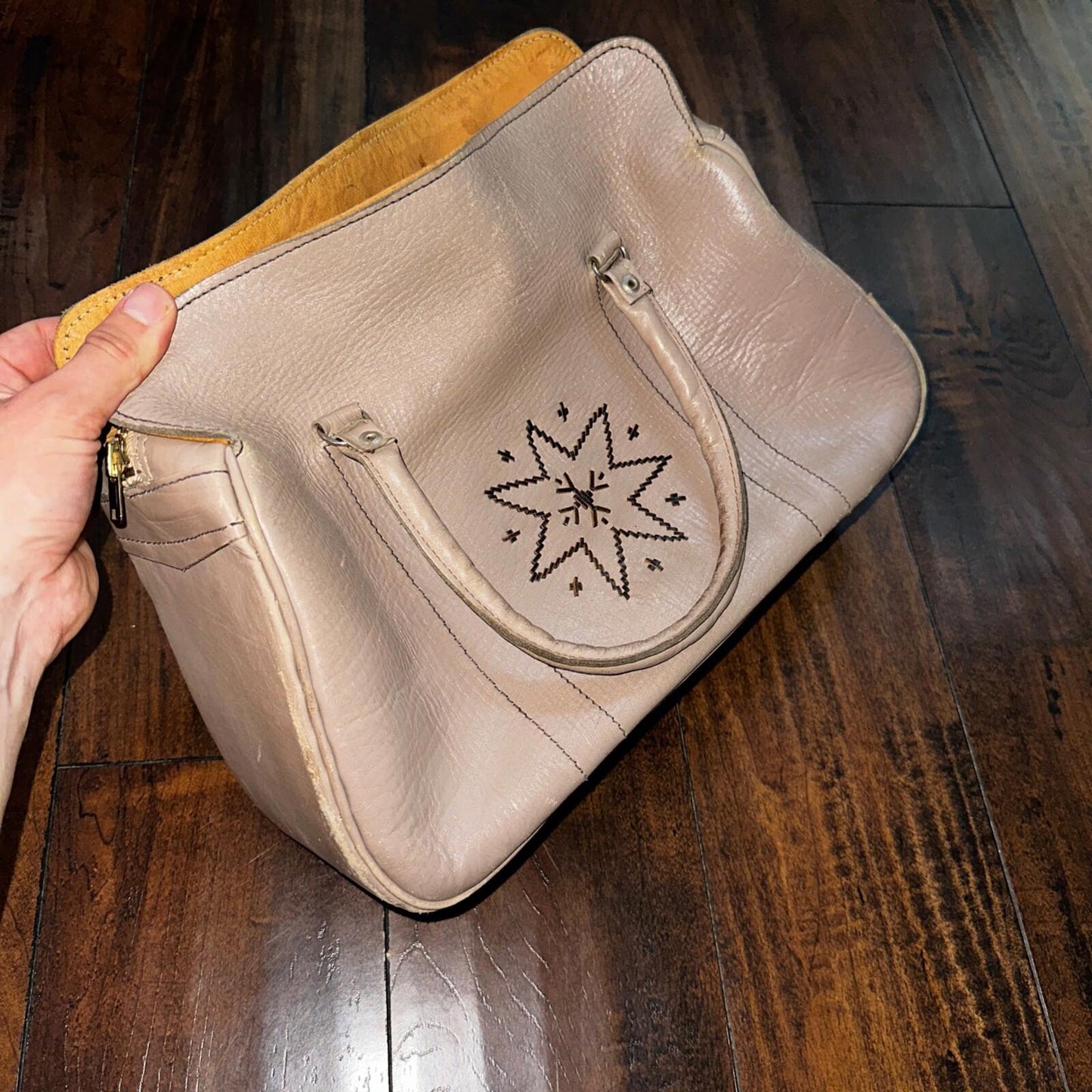 VTG 1950s Basic Hand Bag Purse Leather USA Talon Zip 50s 40s Rockabilly Cowboy