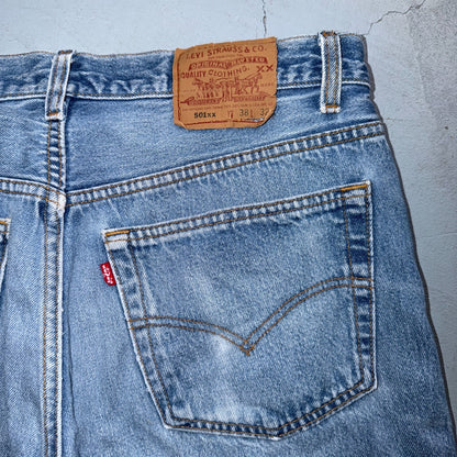 Levis 501 Vintage 90s USA XX Straight Leg Jeans Blue Light Wash 38x32 Act 35x28