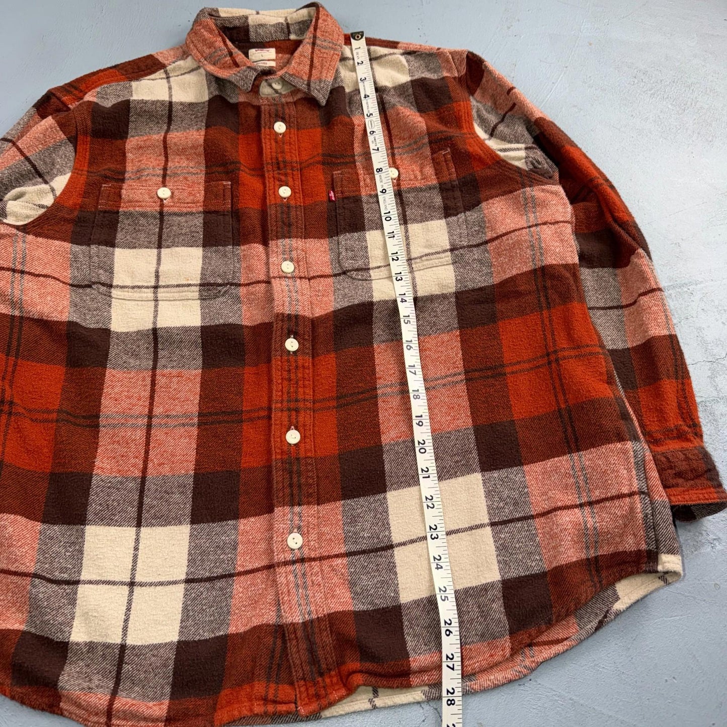 Levis Workwear Plaid Flannel Button Down Shirt Large Clay Red Beige Relaxed