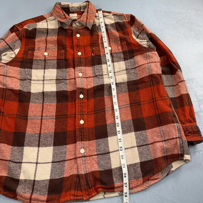 Levis Workwear Plaid Flannel Button Down Shirt Large Clay Red Beige Relaxed