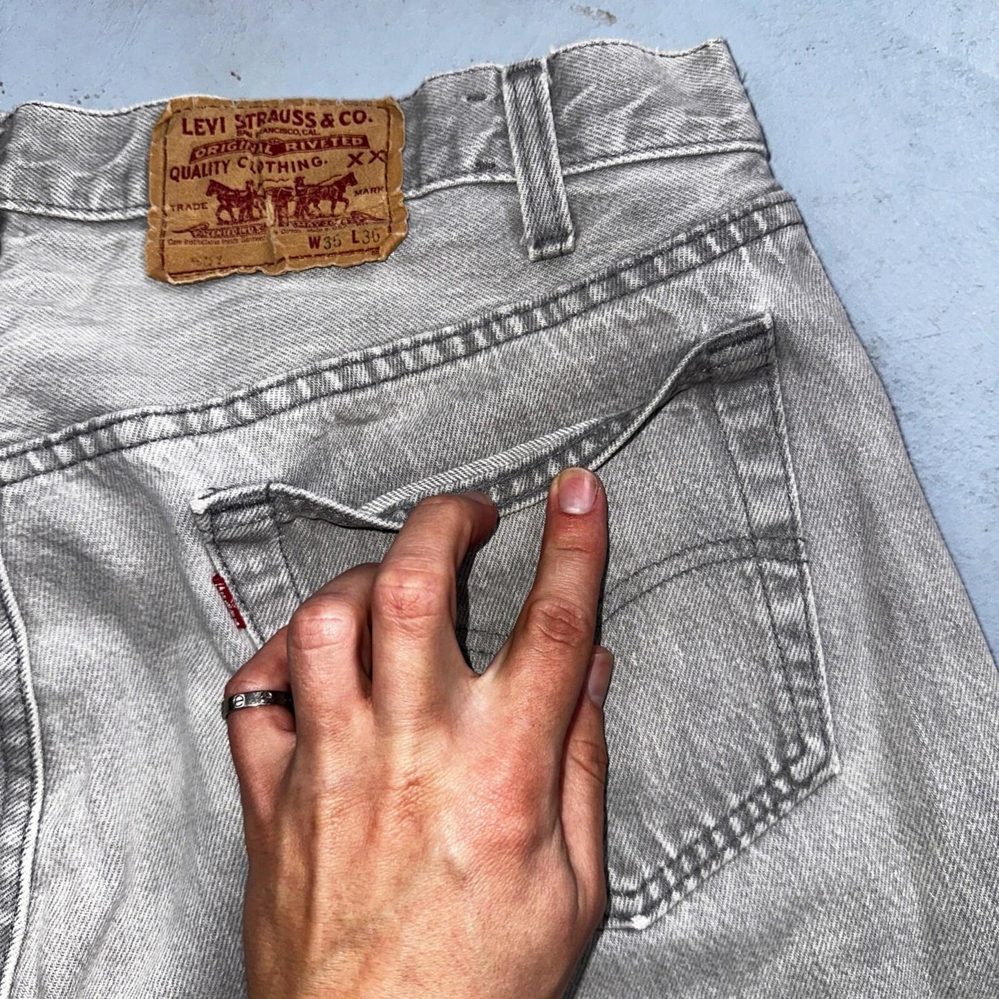 Levis 501 Vintage 90s USA XX Straight Leg Jeans 35x36 Gray Light Wash Act 34x34