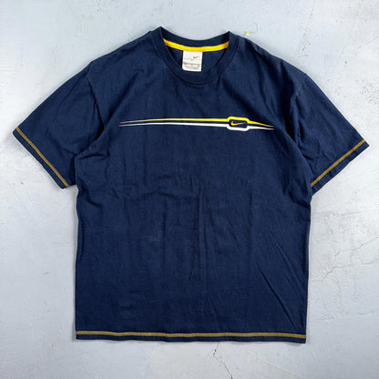 Nike Striped Y2K VTG T Shirt 2000s Navy Blue Air Max Promo Tee XL Yellow Stitch