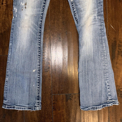 MISS ME RHINESTONE POCKET JE533OE2R EASY BOOT WOMEN'S JEANS 25 VTG PAINT Y2K