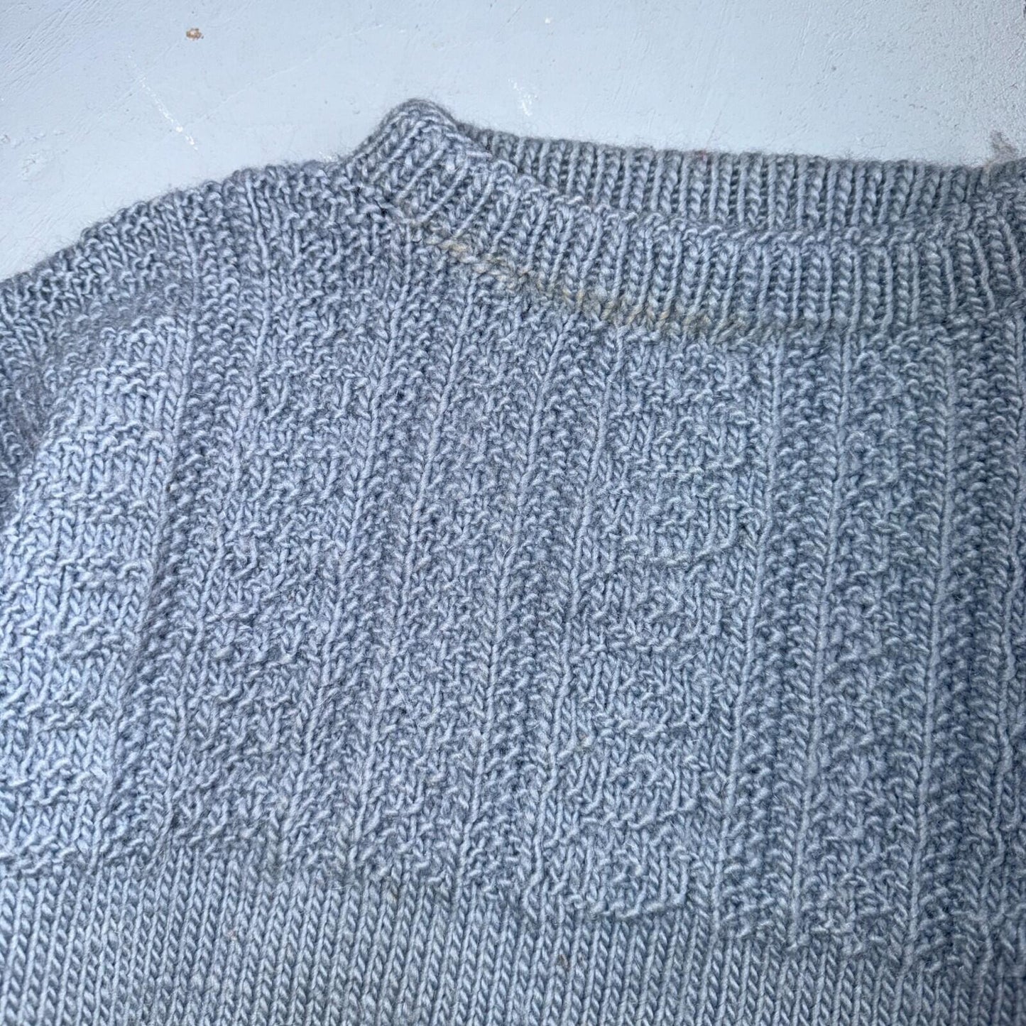 VTG Blue Knitted Isle Sweater Pullover Handmade Knit 60s 70s Grandma core Chic