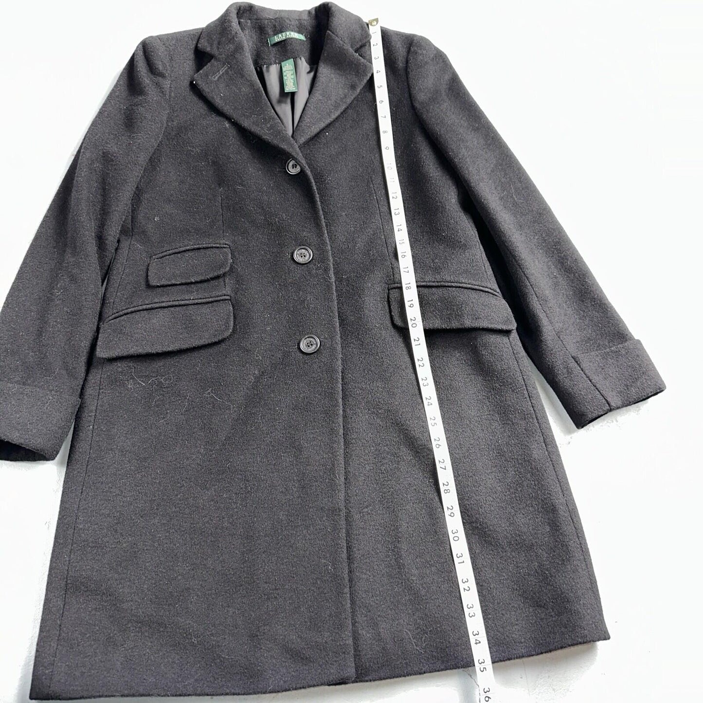 Lauren Ralph Lauren Womens Black Herringbone Wool Blended Overcoat 6 Lined