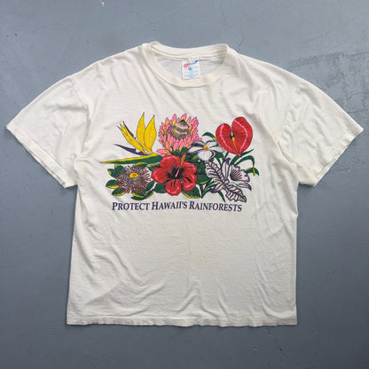 Vintage 90s Protect Hawaii Rainforests T Shirt Hanes Floral Nature Graphic Art