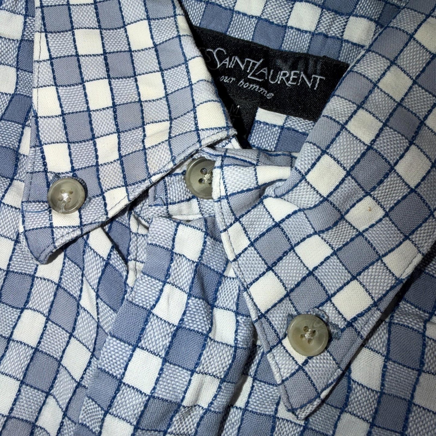 Yves Saint Laurent Pour Homme YSL Shirt Mens M Long Sleeve Plaid Button Up VTG