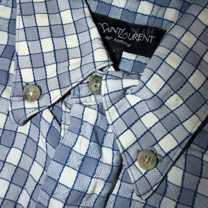 Yves Saint Laurent Pour Homme YSL Shirt Mens M Long Sleeve Plaid Button Up VTG