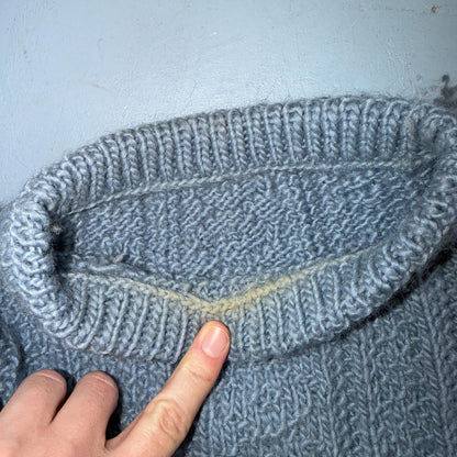 VTG Blue Knitted Isle Sweater Pullover Handmade Knit 60s 70s Grandma core Chic