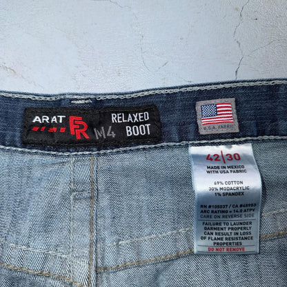 Ariat M4 FR Jeans Mens Blue Flame Resistant Cat 2 Relaxed Boot Cut 42x30 Denim
