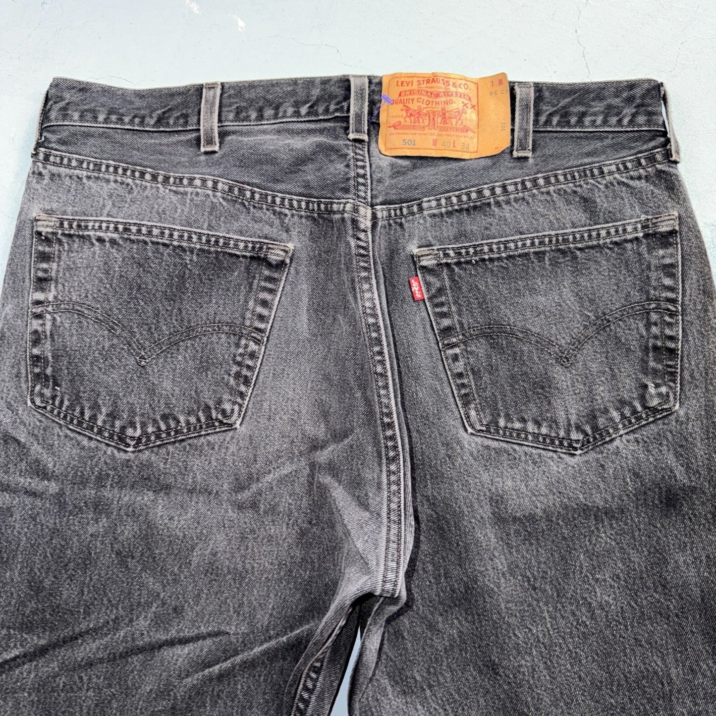 Levis 501 Vintage 90s USA XX Straight Leg Jeans Black Light Wash 40x34 Act 37x33