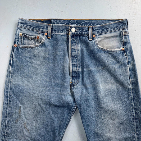 Levis 501 Vintage 90s USA XX Straight Leg Jeans Blue Light Wash 38x30 Act 35x27
