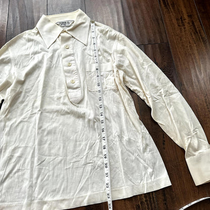 vtg Forge Munsingwear White 70s Shirt poly disco buttons cool white basic 60s