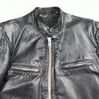 Vintage 50s 60s Black Leather Motorcycle Jacket Cafe Racer Biker 38 1950s 1960s
