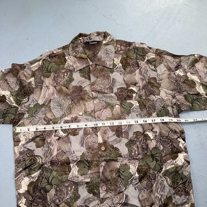 VTG 90s Towncraft Leaf Print Camp Shirt Brown Green Abstract Men's M Button Up