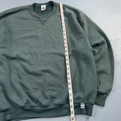 Vintage Russell Athletic Sweatshirt Green Large Y2K Basic Thrashed Worn